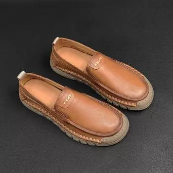 Мужские туфли Bean из натуральной кожи One Step Lazy Shoes Мужская модная универсальная повседневная обувь ручной работы 38 чёрный