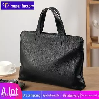 Men s Genuine Leather Casual Computer Briefcase - First Layer Cowhide, Large Capacity Handbag No. 12 чёрный