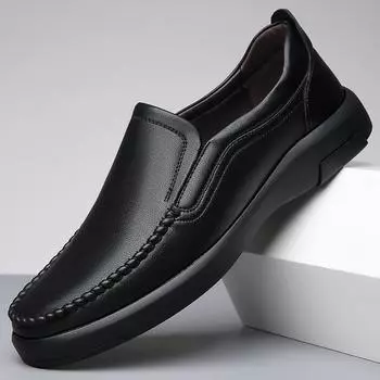Мужская повседневная обувь из натуральной кожи, мягкие нескользящие резиновые мокасины, мужская обувь для вождения, деловая обувь ручной работы, мокасины без застежек 38 чёрный