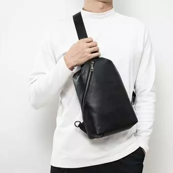 Мужская нагрудная сумка из натуральной кожи, летняя сумка через плечо, верхний слой из коровьей кожи, стильная простая сумка через плечо чёрный