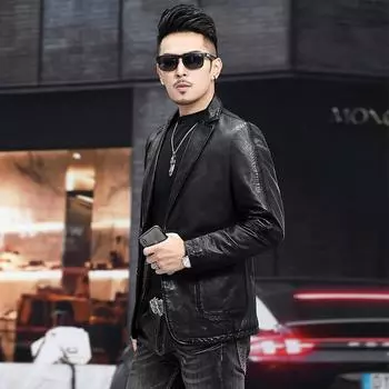 Мужская куртка из натуральной кожи, первый слой, куртка из натуральной кожи, облегающий новый стиль, деловой повседневный L