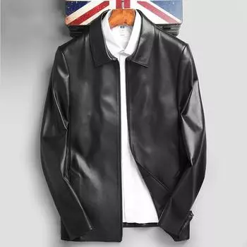Мужская куртка из натуральной кожи, куртка из овчины, готовая повседневная кожаная куртка с лацканами, куртка из натуральной кожи для мужчин среднего и пожилого возраста L