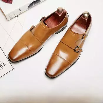 Men s Genuine Leather Monk Strap Formal Shoes – 2025 Business & Wedding Style