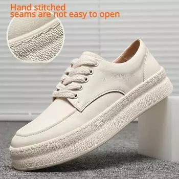 Men s Genuine Leather Shoes Casual Non-slip Wear-resistant Men s Leather Shoes All-match Height-enhancing Breathable Shoes 38 белый