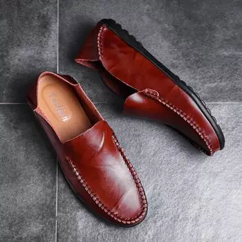 Men s Genuine Leather Shoes Luxury Casual Business Moccasins Loafers For Men 2024 Comfortable Flats Dress Social Outdoor Shoes 38 чёрный