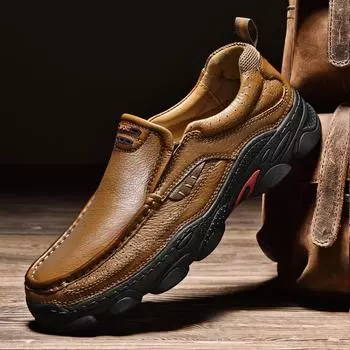 Men s Genuine Leather Shoes Luxury Platform Casual Sneakers Tennis Loafers Moccasins Hiking Outdoor Trekking For Men Trends 2024 38 чёрный