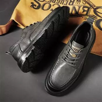 Men s Genuine Leather Shoess Lace Up Flat Shoes Fashion Sneakers Men Shoes Genuine Leather Shoe Casual Single Shoes 38 серый