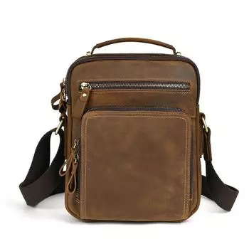 Мужская сумка через плечо из натуральной кожи на одно плечо, кожаная сумка Mad Horse в стиле ретро, многофункциональная сумка для iPad из воловьей кожи с верхним слоем светло-коричневого