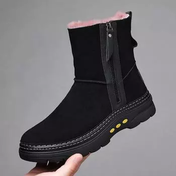 Men s Genuine Leather Wool Snow Boots - Warm, Velvet-Lined Outdoor High Boots 39 чёрный