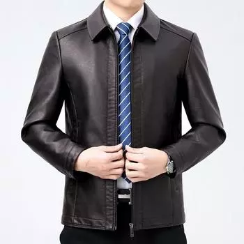 Мужская куртка из натуральной овчины на осень и зиму из утолщенного бархата с лацканами для папы среднего возраста 170