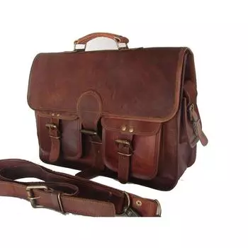 Men s Genuine Vintage Brown Leather Messenger Bag Shoulder Laptop Briefcase 16 x 12 x 5 in