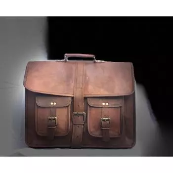 Men s Genuine Vintage Brown Leather Messenger 18 x 14 x 6 in