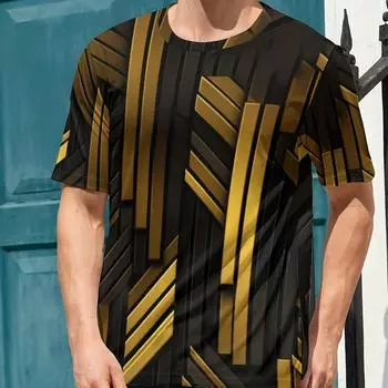Мужская футболка с принтом в золотистую и черную полоску, активная удобная футболка с круглым вырезом и 3D-принтом Active, мужская одежда для лета на открытом воздухе S