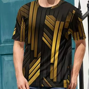 Мужская футболка с принтом в золотистую и черную полоску, активная удобная футболка с круглым вырезом и 3D-принтом Active, мужская одежда для лета на открытом воздухе S
