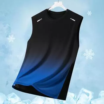 Men s gradient sports vest lightweight sleeveless round neck T-shirt for summer running, fashionable and loose fit for teenagers S
