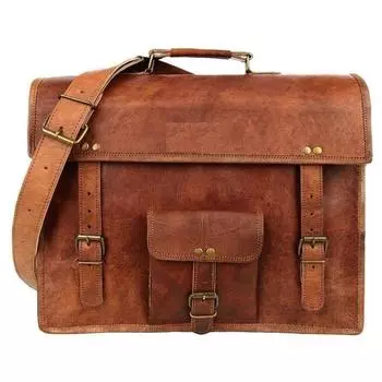 Men s Grain Leather Satchel Messenger Man Laptop Briefcase Bag Shoulder 13 x 10 x 4 in