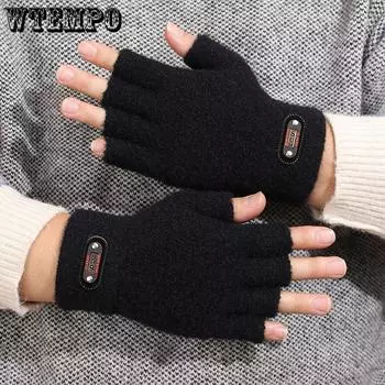 Men s Half Finger Gloves for Winter Warmth Exposed Finger Knitted Gloves for Cold Resistance Cycling and Writing Gloves