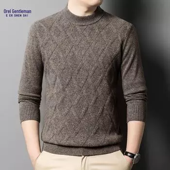 Men s Half Turtleneck Wool Jacquard Sweater - Autumn/Winter Collection XXXXL - For 190-210 Jin чёрный