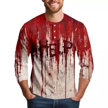 Men s Halloween Print Raglan Dralan Three-quarter Sleeve Casual Top M