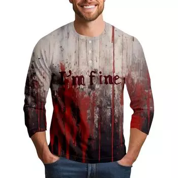 Men s Halloween Print Raglan Dralan Three-quarter Sleeve Casual Top L киноварь