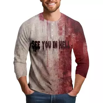 Men s Halloween Print Raglan Dralan Three-quarter Sleeve Casual Top S