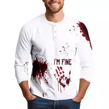 Men s Halloween Print Raglan Dralan Three-quarter Sleeve Casual Top S