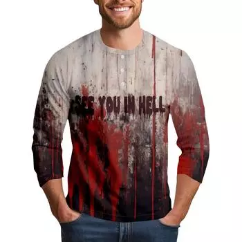 Men s Halloween Print Raglan Dralan Three-quarter Sleeve Casual Top L