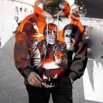 Men s Halloween Skull Pumpkin Head 3D printed floral hoodie Fashion hoodie pullover Sweatshirt Halloween horror hoodie top hoodi S