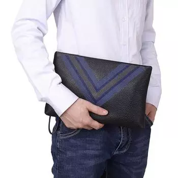 Men s Handbag Genuine Leather Hold Bag Casual Hold Bag Grab Bag Plaid Envelope Bag чёрный