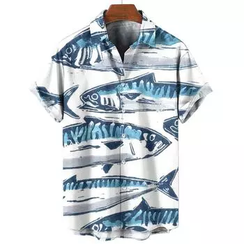 Men s Hawaiian Shirts 3D Print Fish Graphics Fashion Button Short Sleeve Lapel Streetwear Hawaiian Blouse Shirts for Men Summer S