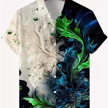 Men s Hawaiian style 3D gradient printed short sleeved shirt M