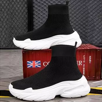 Men s Hig Tops Flying Weaving Shoes Popular Comfortable Mens Casual Shoe Light Outdoor Athletic Sneaker for Men Trendy Sock Shoe 39 чёрный