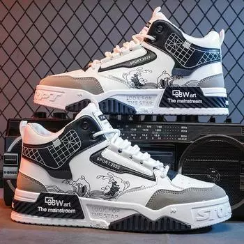 Men s high cut thick soled casual shoes four season student fashion flat shoes soft sole walking shoes youth sports board shoes 39