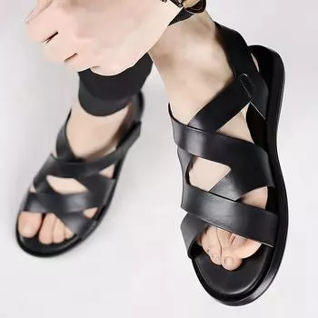 Men s high-end casual Roman shoes summer indoor and outdoor soft-soled sandals men s beach shoes, customized by the manufacturer 39 чёрный