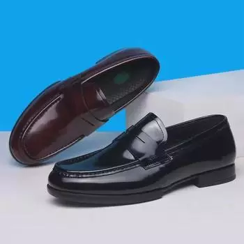 Men s High-End Leather Slip-On Loafers, Breathable Spring Business Casual Shoes with Soft Soles and Versatile Toes. 39 чёрный