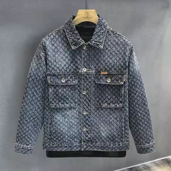 Men s High-End Retro Denim Jacket: Stylish Cat Claw Design with American High Street Vibes синий