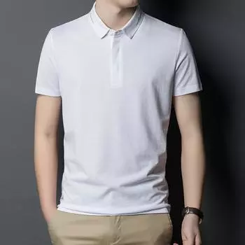 Men S High-End Short Sleeve Polo Shirt Lapel Business Casual T-Shirt Men S Top L белый