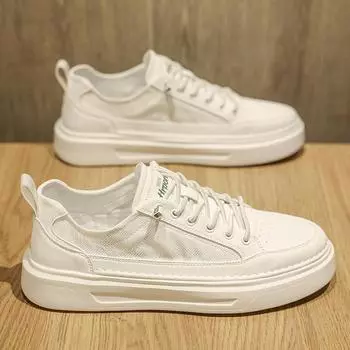 Men s high-quality little white shoes thick-soled heightening tide with Korean version of youth ice silk thin board shoes small punching 39