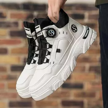 Men s High Quality Short Boots 2025 New Style Button Designer Men s Work Boots Outdoor Versatile Fashion Casual Platform Boots 39 бежевый