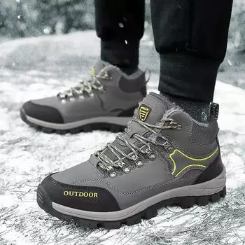 Men s high top boots winter high top cotton shoes sports shoes men s plush boots winter shoes durable anti slip hiking shoes 38 чёрный