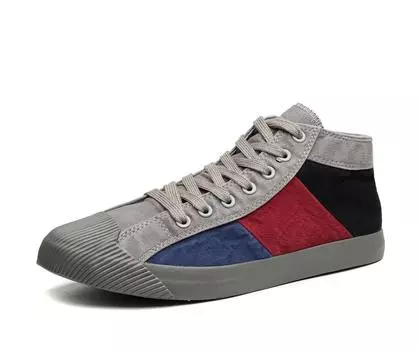 Men s High-top Canvas Shoes Trendy Mixed Colors Mens Casual Shoes Breathable Comfortable Men Sneakers Retro Style Male Shoes 38 белый