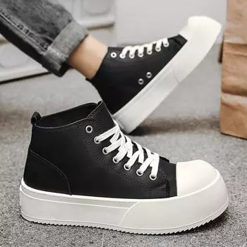 Men s high-top canvas sneakers, new 2025 spring and autumn fashion, versatile youth casual sports, black pair of shoes 35 standard sneaker size чёрный