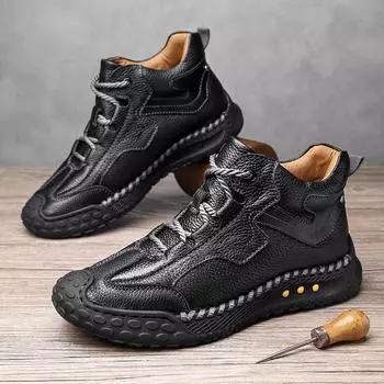 Men s High-top Hiking Boots Casual Sneakers Handmade Leather Shoes 39-46 39