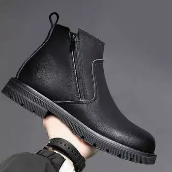 Men s High-Top Leather Martin Boots, Soft Leather, Winter Style, Plush Lined, Height-Enhancing, Trendy Design. 39
