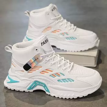 Men s High Top Sneakers Autumn Breathable Air-cushion Running Shoes Male Ankle Boots Fashion Designer Non Slip Tennis Shoes 39 бежевый