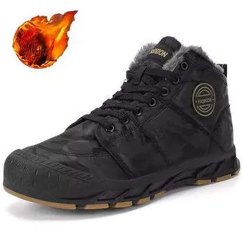 Мужские высокие зимние ботинки 2024 года, зимние теплые ботинки большого размера 46 из хлопка, нескользящие, плюшевые, со шнуровкой, непромокаемые, хлопковые ботинки 41 серый