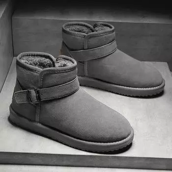 Men s high-top snow boots winter new leather velvet thickened cold-proof and warm outdoor snow sports men s shoes 39