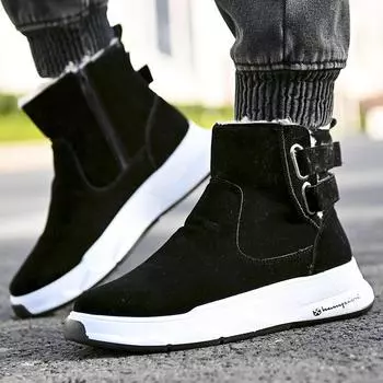 Men s High Top Winter Boots 2024 - New Velvet-Lined Cotton Snow Boots with Thick Soles and Belt Buckle Design 42 жёлтый