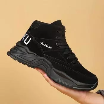 Men s High Tops Tooling Boots Men Snow Boot Climbing Shoes Trendy All-match Lightweight Personality British Style New Arrival 39 чёрный