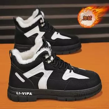 Men s High Tops Tooling Boots Velvet Thickening Men Winter Boot Casual Outdoor Shoes Easy To Clean British Style New Hot Sale 39 чёрный